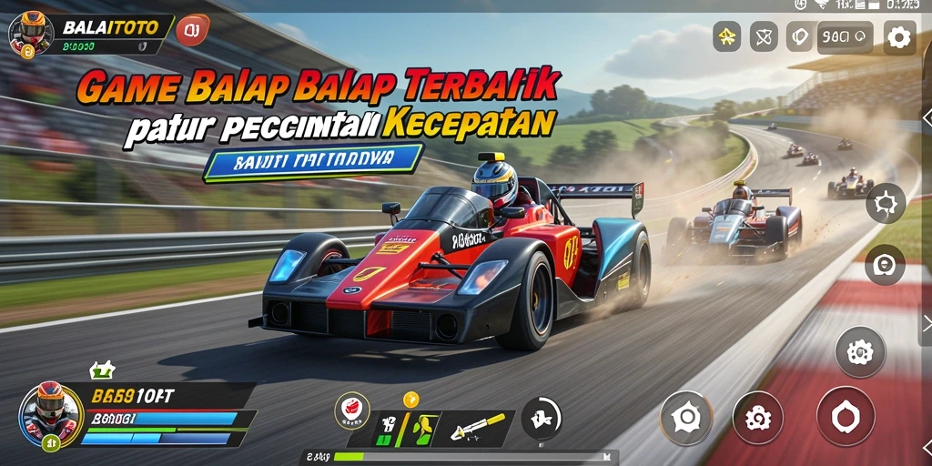 Gameplay BALAITOTO menampilkan balapan seru dengan mobil yang melaju kencang.