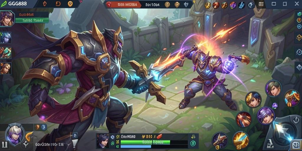 Screenshot GGG888 menampilkan aksi pertarungan seru di arena MOBA.