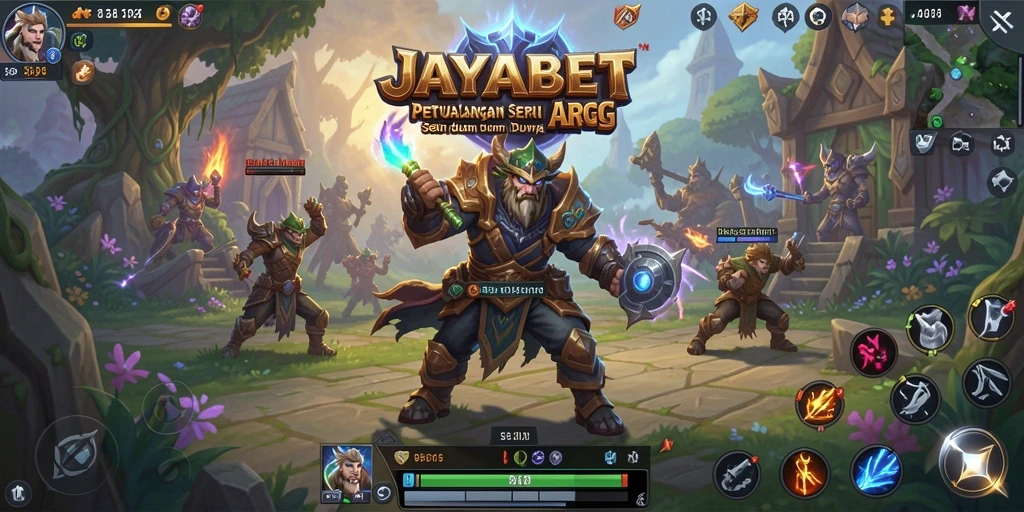 Screenshot JAYABET menampilkan pertarungan epik di dunia fantasi.