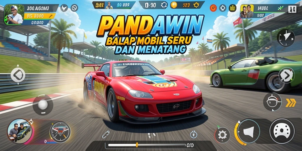 Gameplay menegangkan di balapan mobil PANDAWIN.