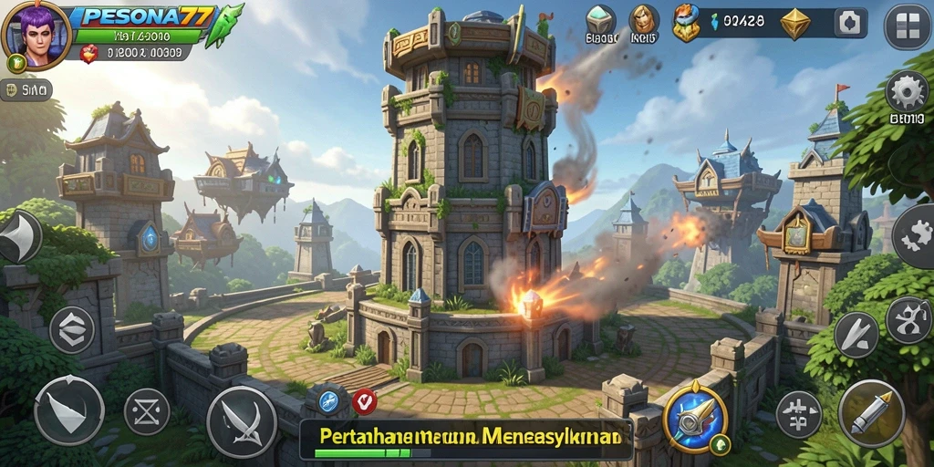 Tampilan permainan PESONA77 yang memukau dengan pertahanan menara.
