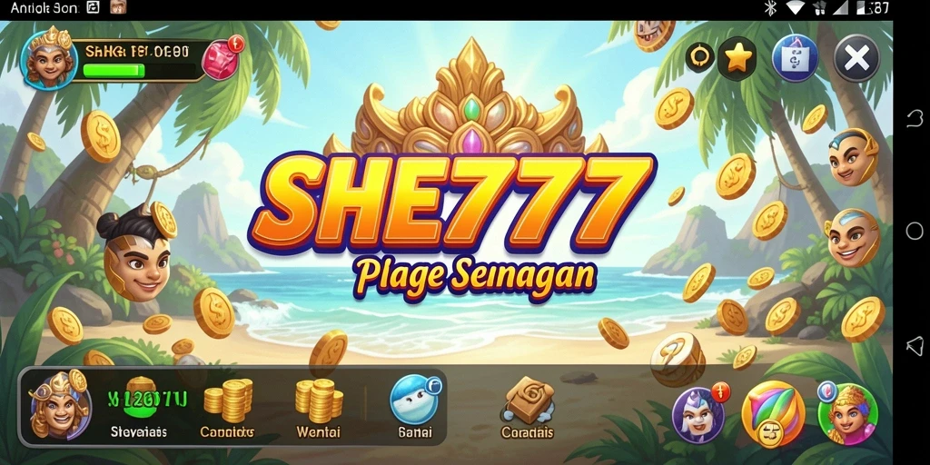 Tampilan gameplay SHE777 yang ceria dan mengasyikkan.